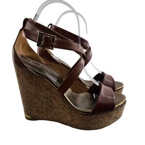Jimmy Choo Heels sandals Womens 8 (38) Cork Wedge Platform Brown Leather‎ Luxury